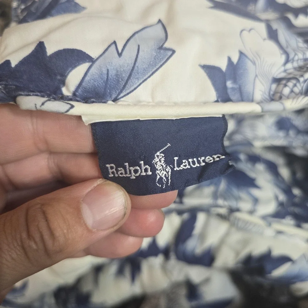 Vintage Ralph Lauren Home Comforter Twin‎ Blue White Floral Koi Print 80s 90s